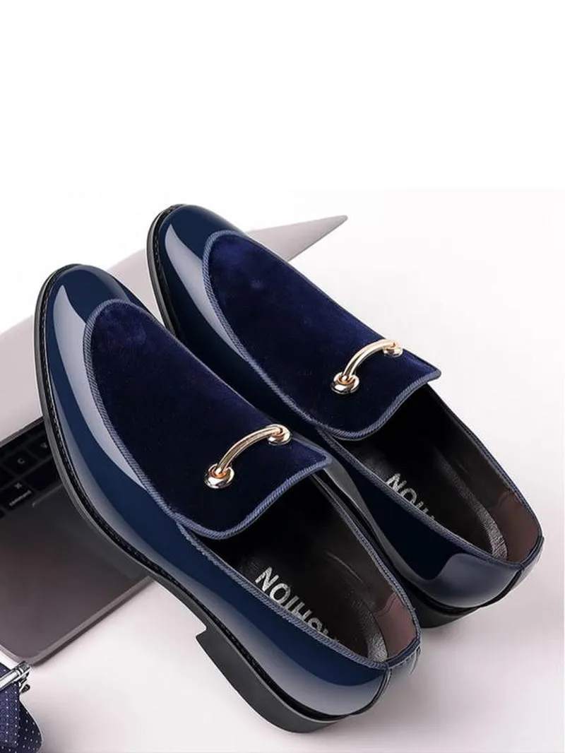 Men'S Business Solid Color PU Leather Slip-On Loafers, Pointed Toe Formal Shoes, Casual Low-Heeled Dress Shoes for Wedding & Party Wear