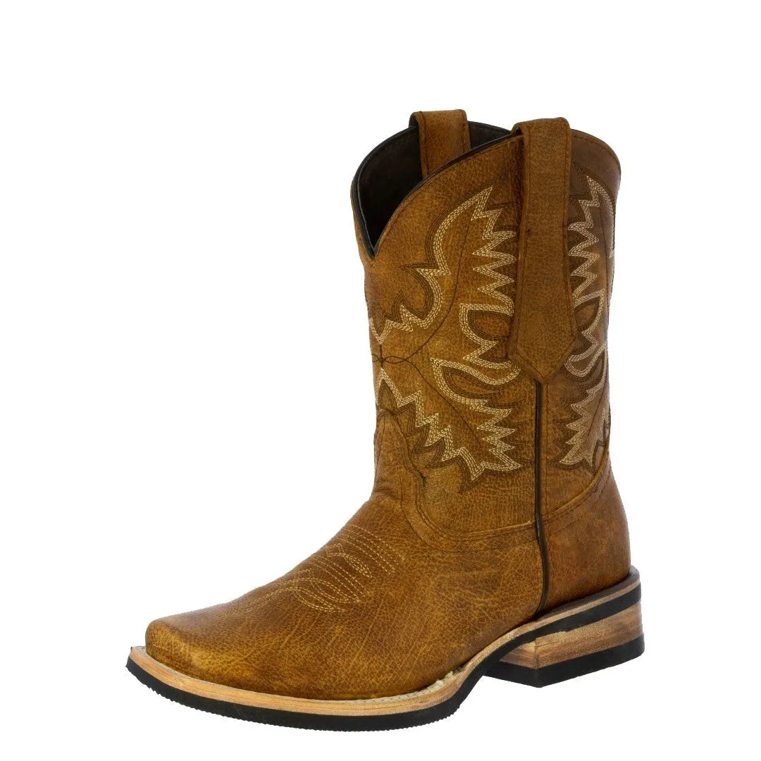 Mens Honey Brown Western Wear Leather Cowboy Boots - Square Toe