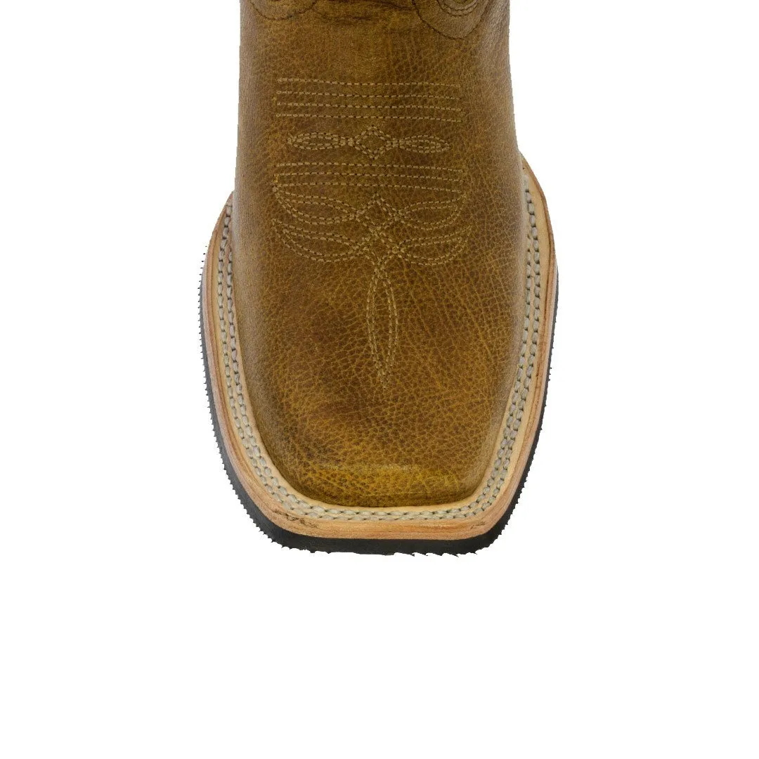 Mens Honey Brown Western Wear Leather Cowboy Boots - Square Toe