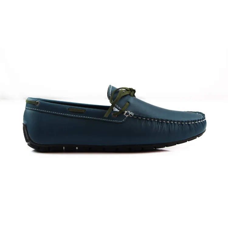 Mens Zasel Anchor Slip On Green Leather Boat Shoes