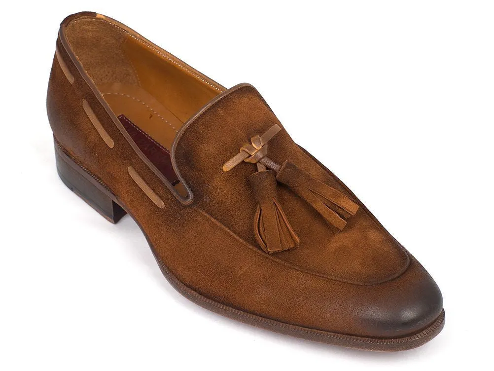 Paul Parkman Brown Antique Suede Tassel Loafers