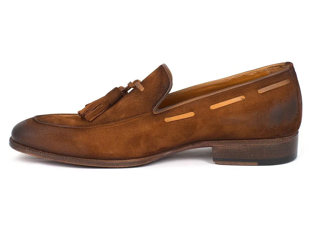 Paul Parkman Brown Antique Suede Tassel Loafers