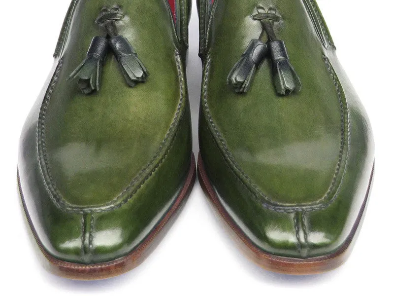 Paul Parkman Green Hand Painted Tassel Loafers