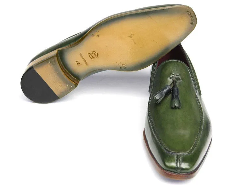 Paul Parkman Green Hand Painted Tassel Loafers