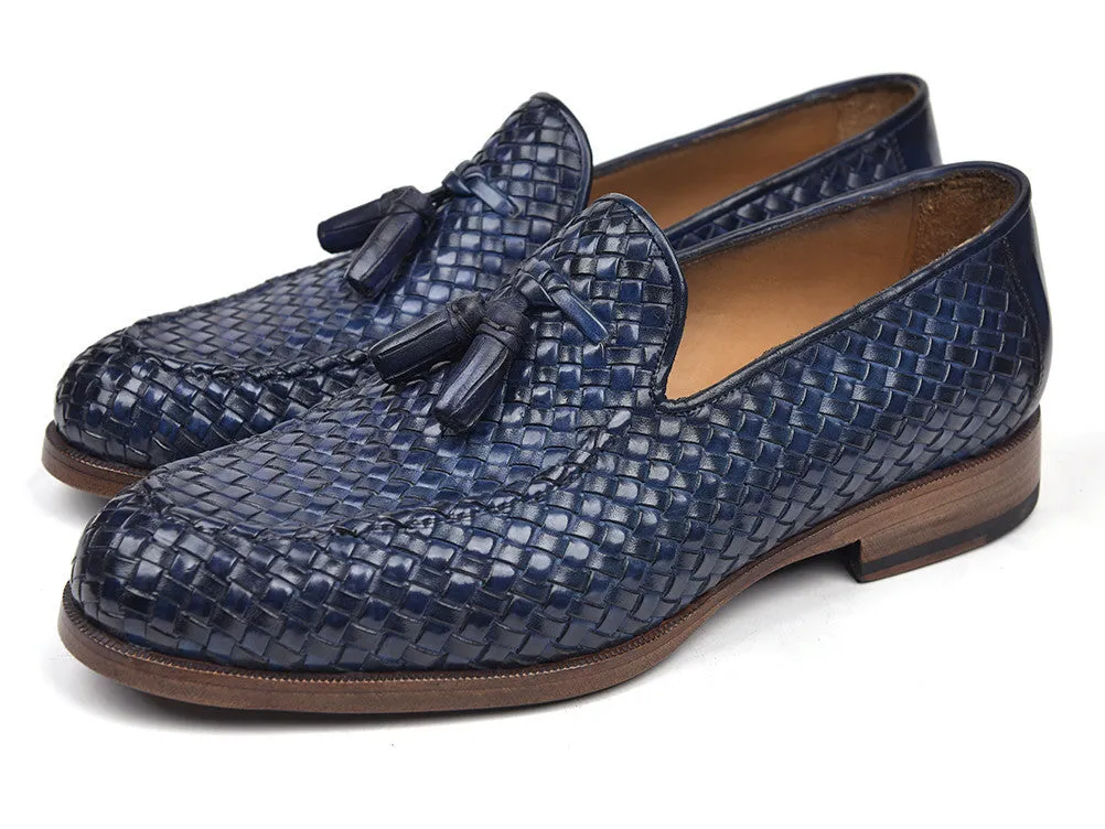 Paul Parkman Navy Woven Leather Loafers