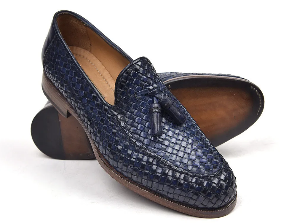 Paul Parkman Navy Woven Leather Loafers