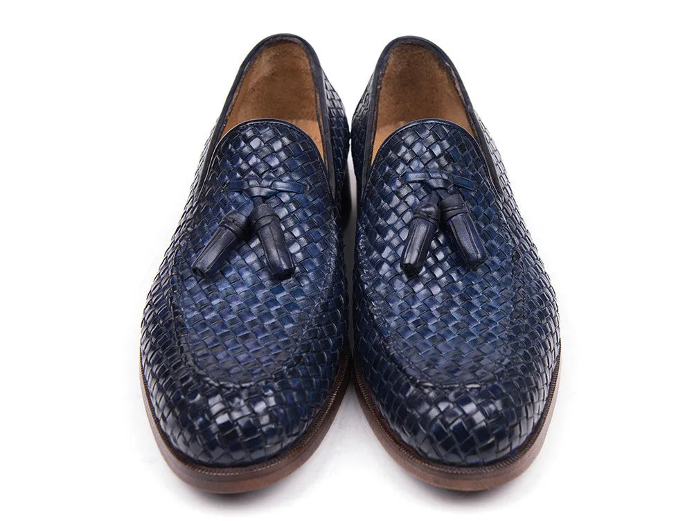 Paul Parkman Navy Woven Leather Loafers