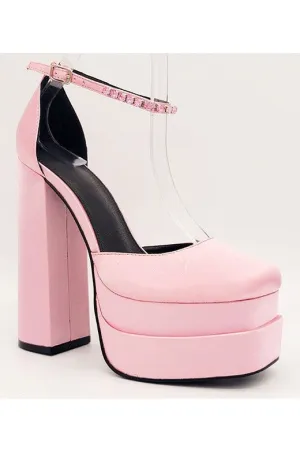 Pink Satin Fashion Evening Dress High Heels