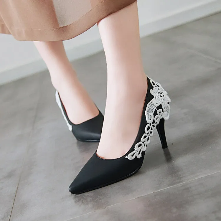 Pointed Toe Lace Women's High Heels Stiletto Pumps