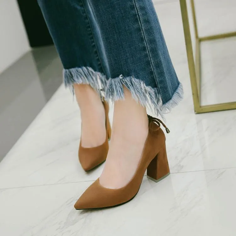 Pointed Toe Women High Heels Chunky Pumps Shoes Woman