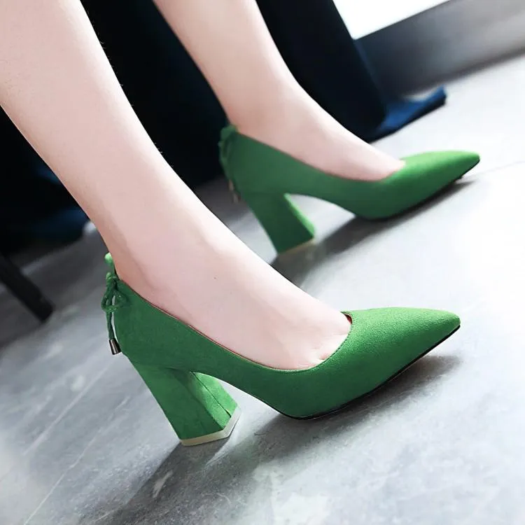 Pointed Toe Women High Heels Chunky Pumps Shoes Woman