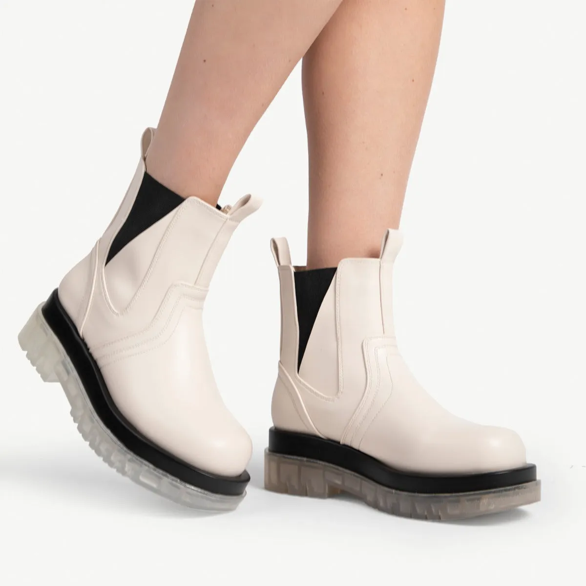 RAID Brazen Clear Sole Ankle Boot in White