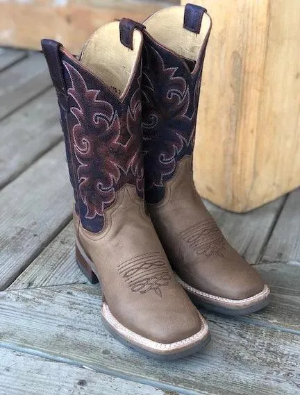 Roper Women's Rough Rider Brown & Bitone Navy Square Toe Cowgirl Boots 8622-0901