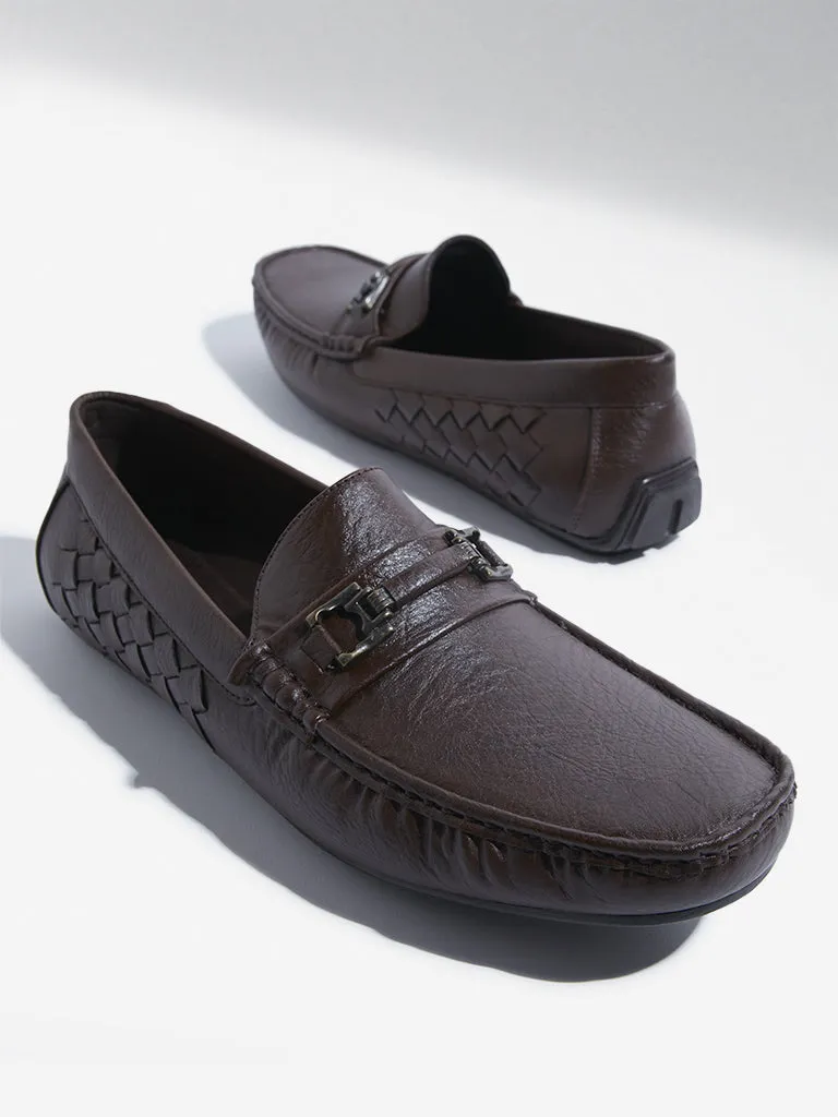 SOLEPLAY Dark Brown Woven-Textured Loafers