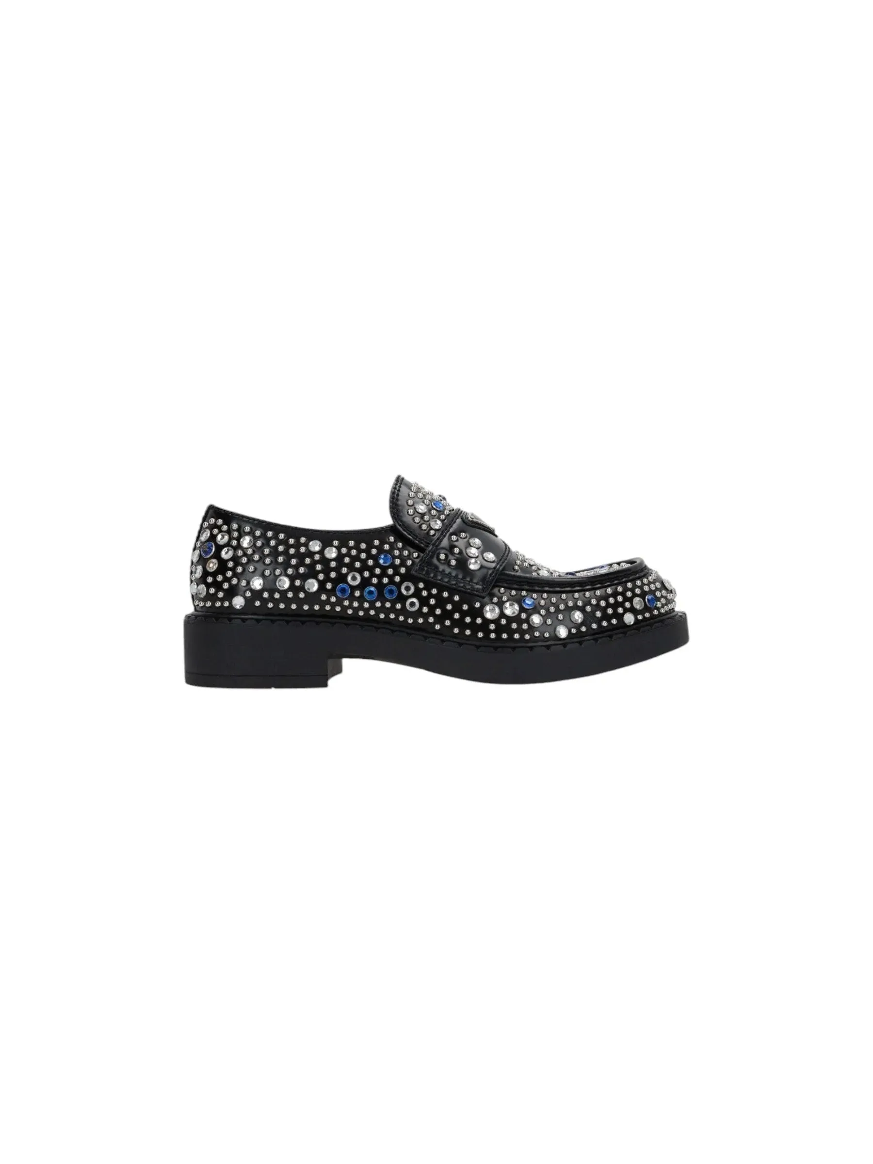 Studded Crystal-Embellished Leather Loafers