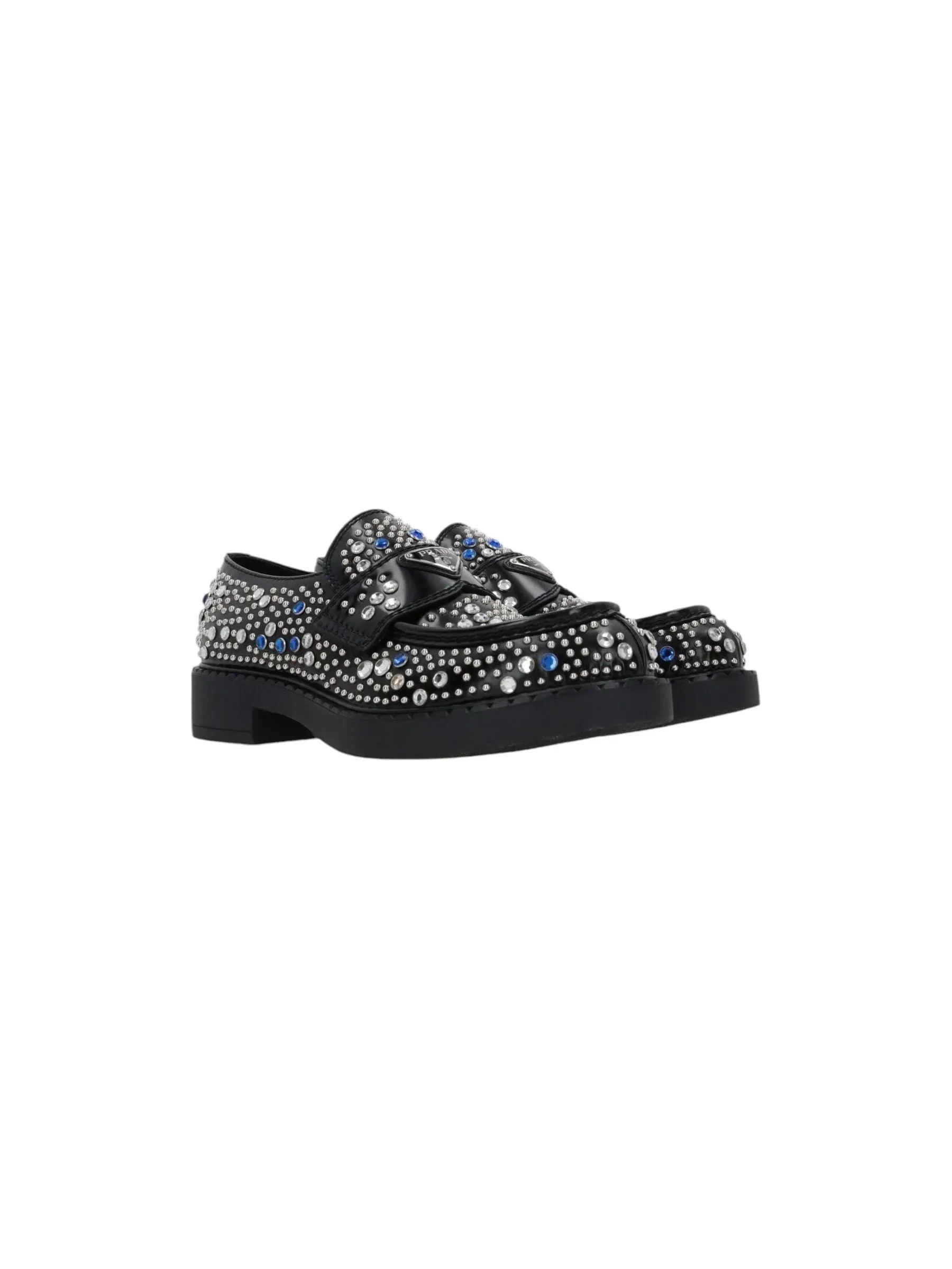 Studded Crystal-Embellished Leather Loafers