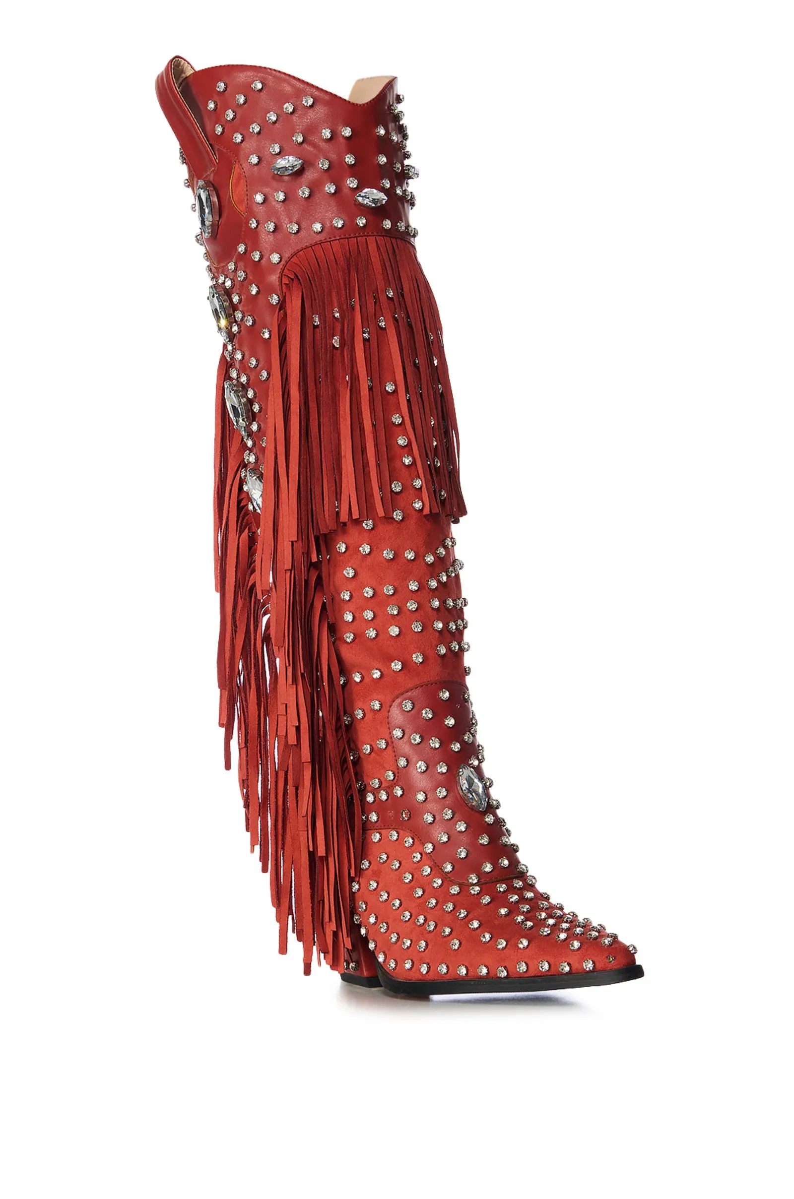 TADAO-RED CRYSTAL FRINGED WESTERN BOOT