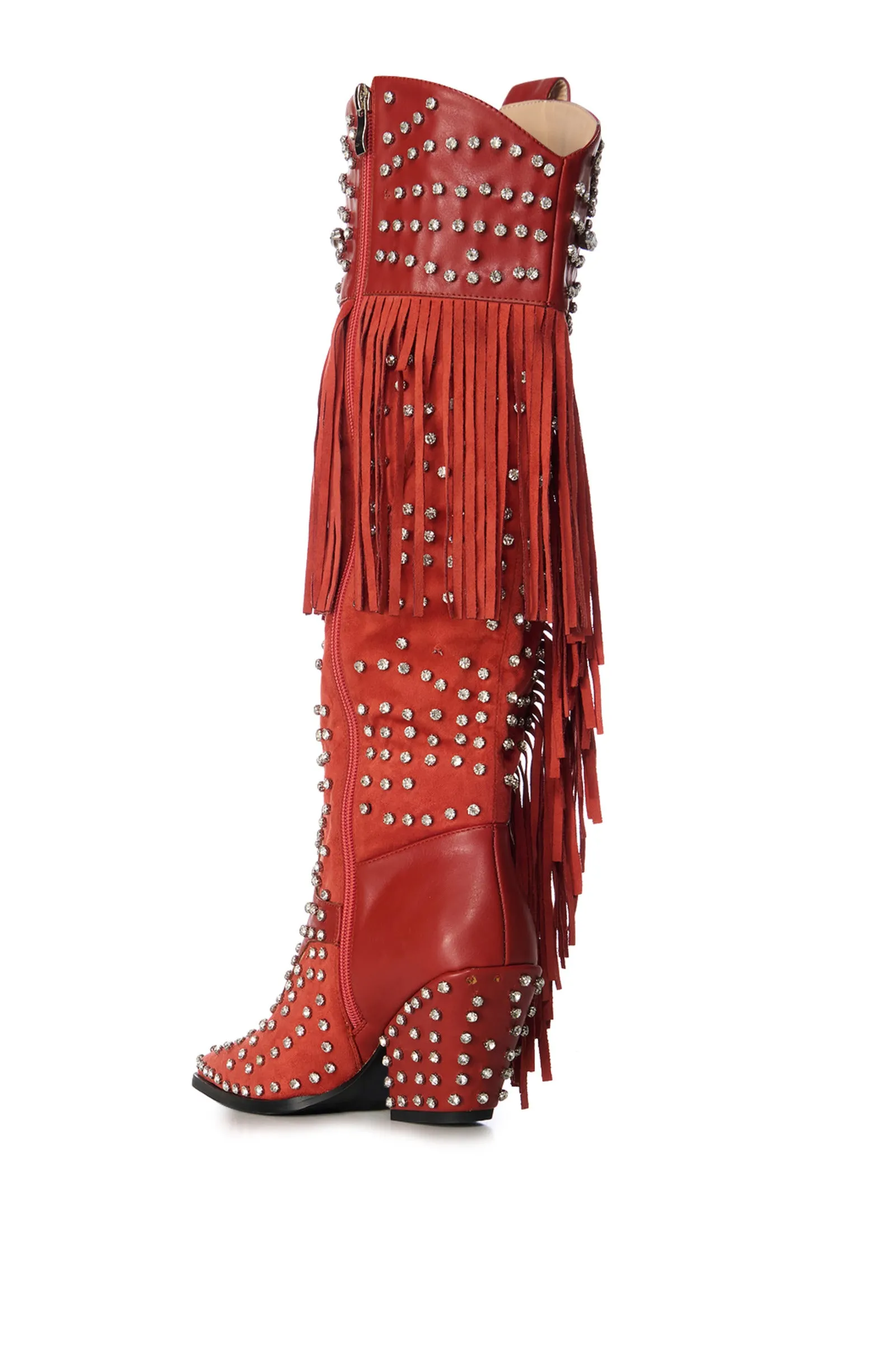 TADAO-RED CRYSTAL FRINGED WESTERN BOOT