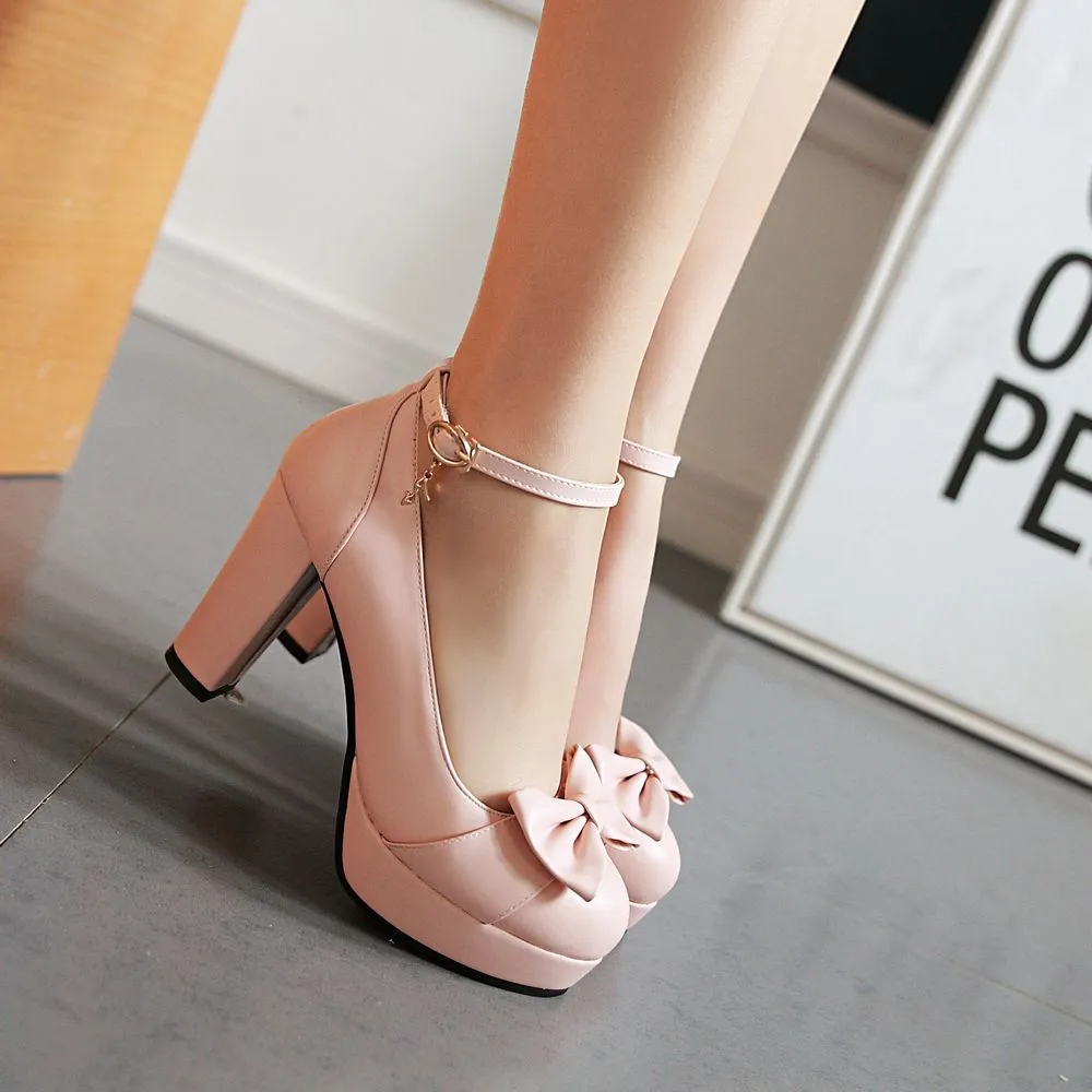 Women Sweet Bow High Heels Shoes High Heel