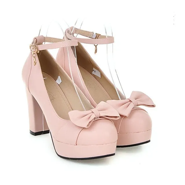 Women Sweet Bow High Heels Shoes High Heel