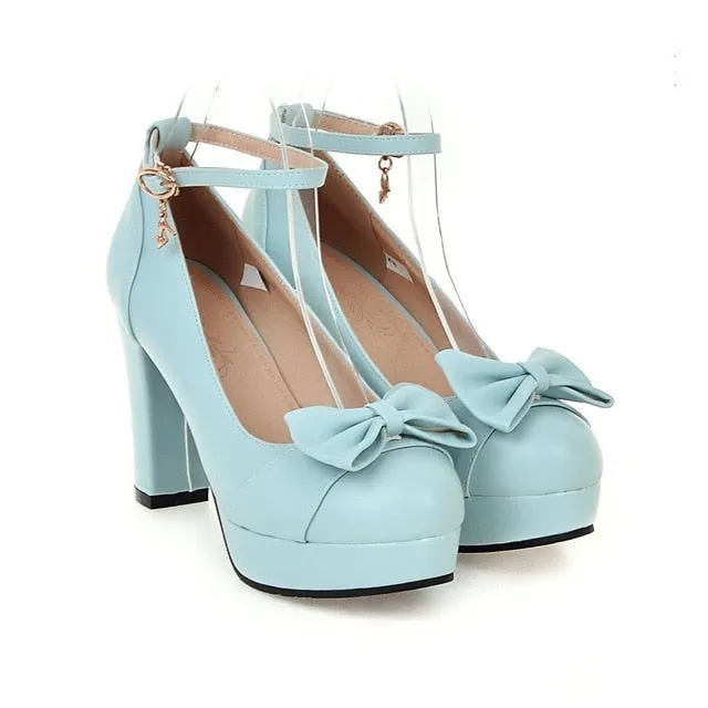 Women Sweet Bow High Heels Shoes High Heel