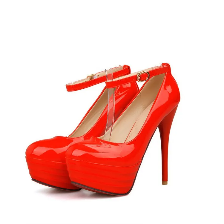 Women's Buckle Ankle Strap High Heel Platform Pumps