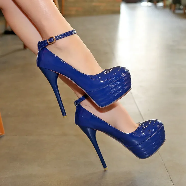 Women's Buckle Ankle Strap High Heel Platform Pumps