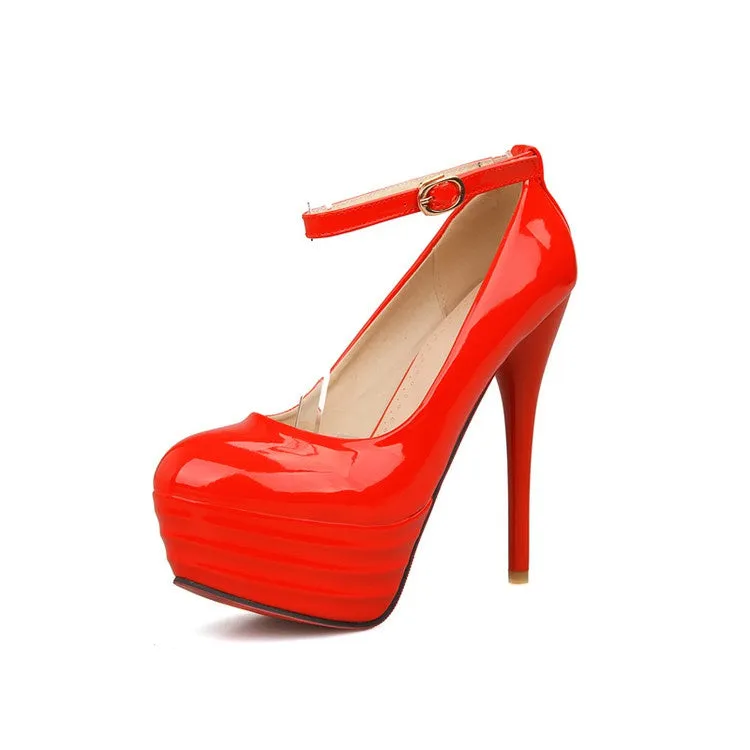 Women's Buckle Ankle Strap High Heel Platform Pumps