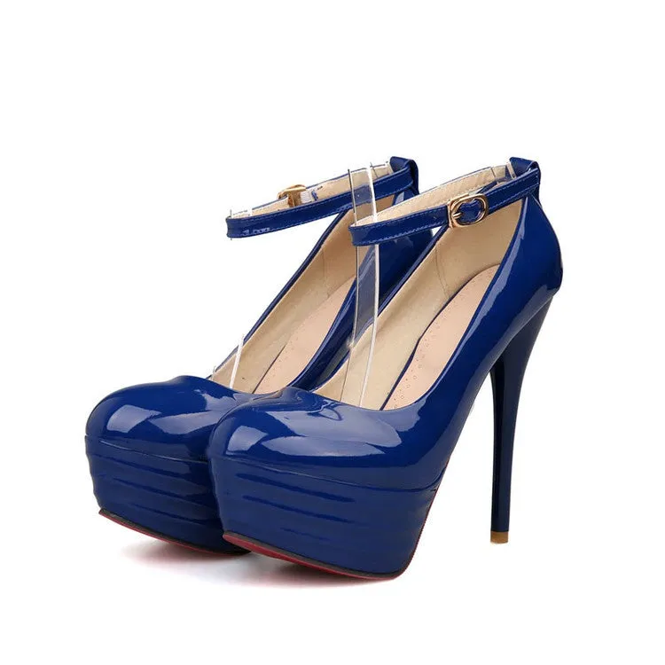 Women's Buckle Ankle Strap High Heel Platform Pumps