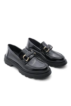 Women's Loafer Thick Sole Buckle Casual Shoes Kinles - Black