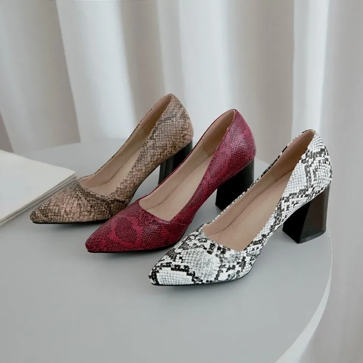 Women's Snake-print High Heeled Chunky Heels Pumps