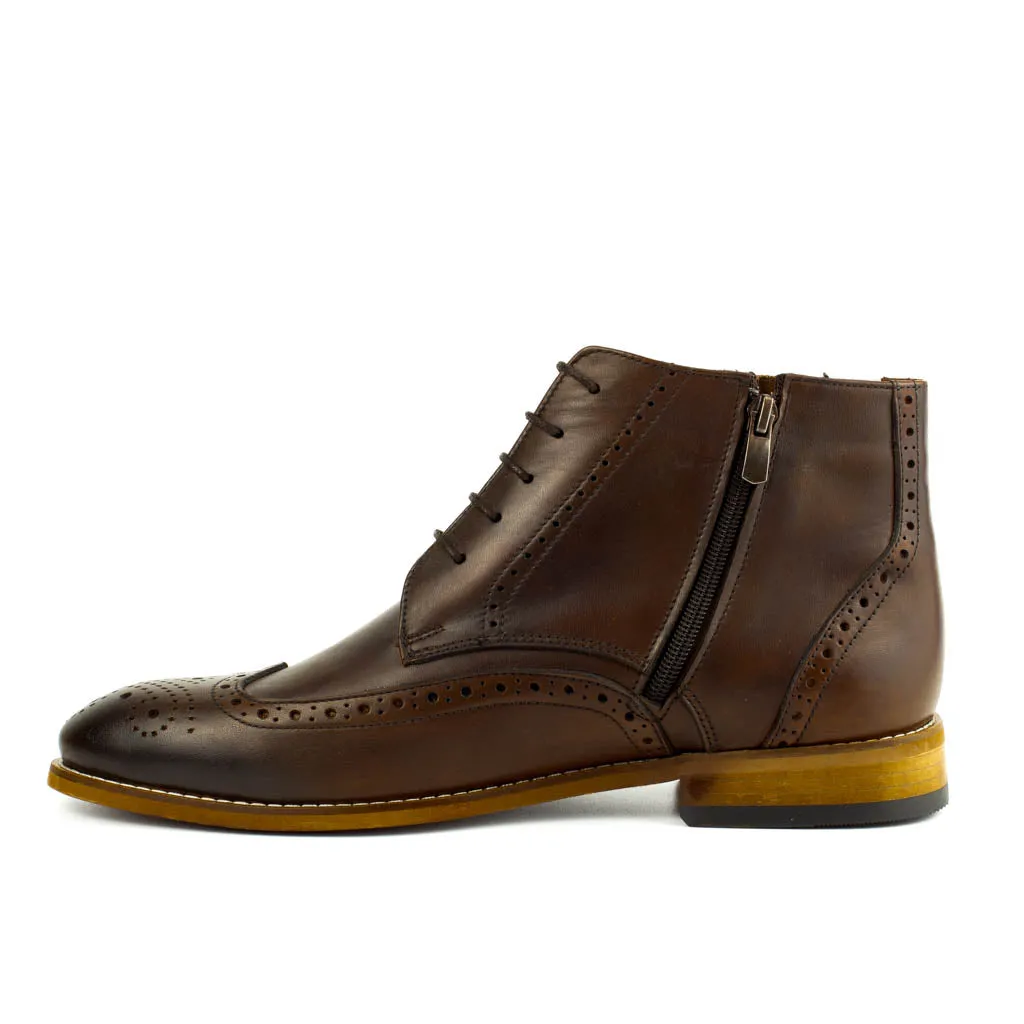 Zanni Tobacco Men's Genuine Leather Wingtip Lace-Up Boots